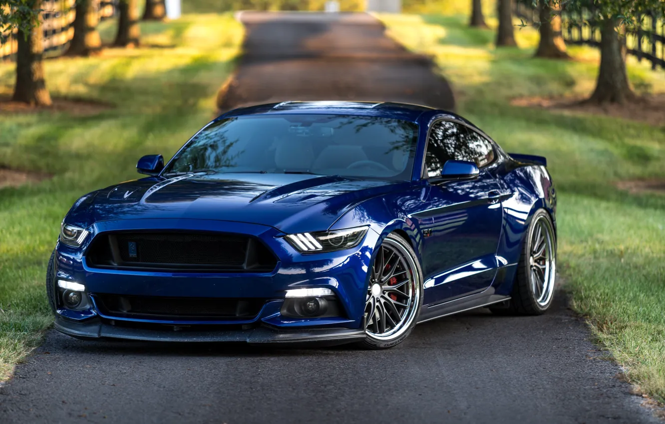 Photo wallpaper Mustang, Ford, Blue, 5.0, LED lights