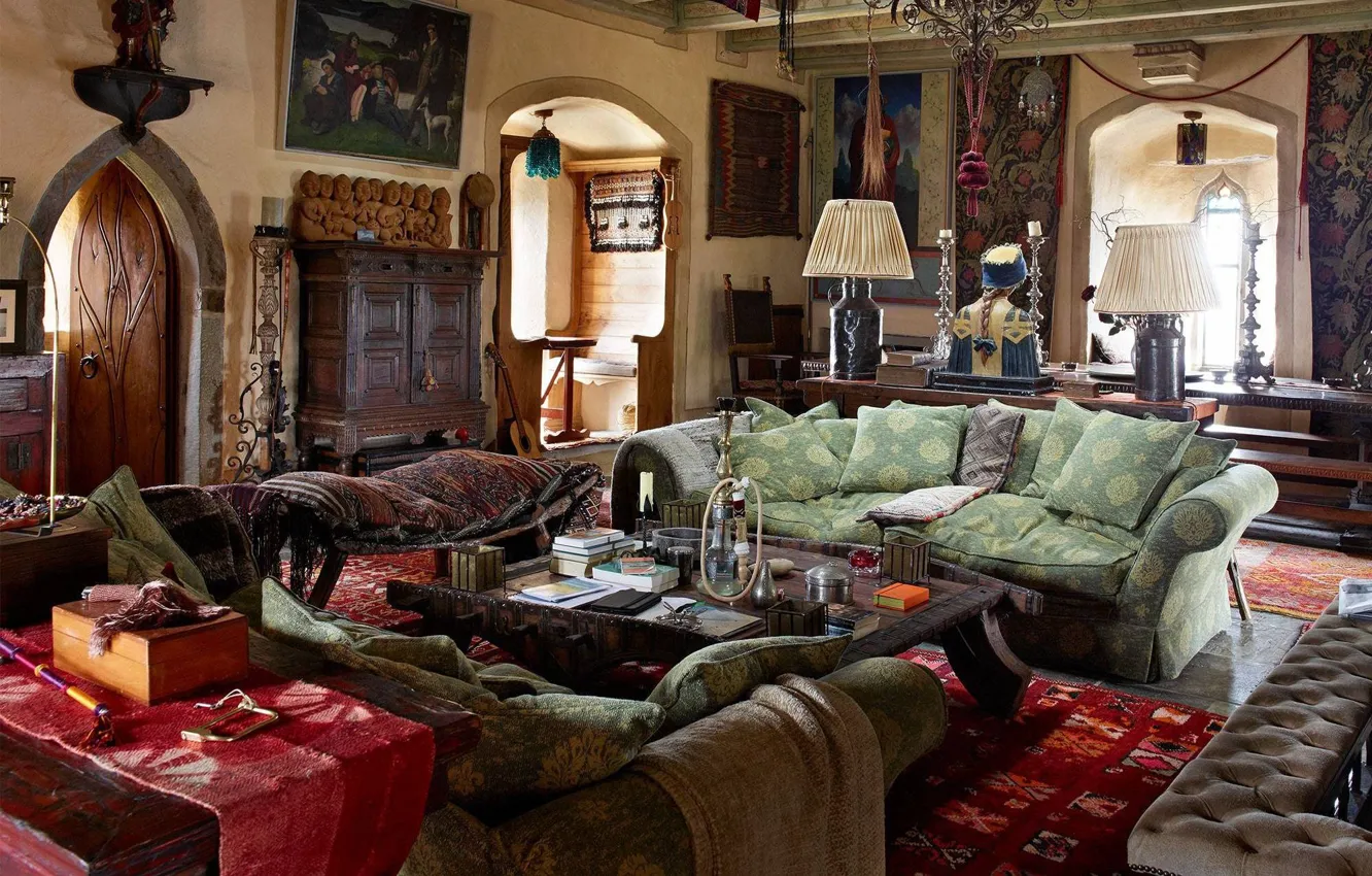 Photo wallpaper style, castle, interior, Ireland, living room, Jeremy Irons, Skibbereen, Kilcoe