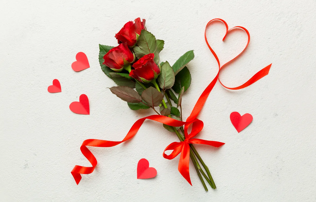 Photo wallpaper love, flowers, gift, romance, heart, roses, bouquet, love