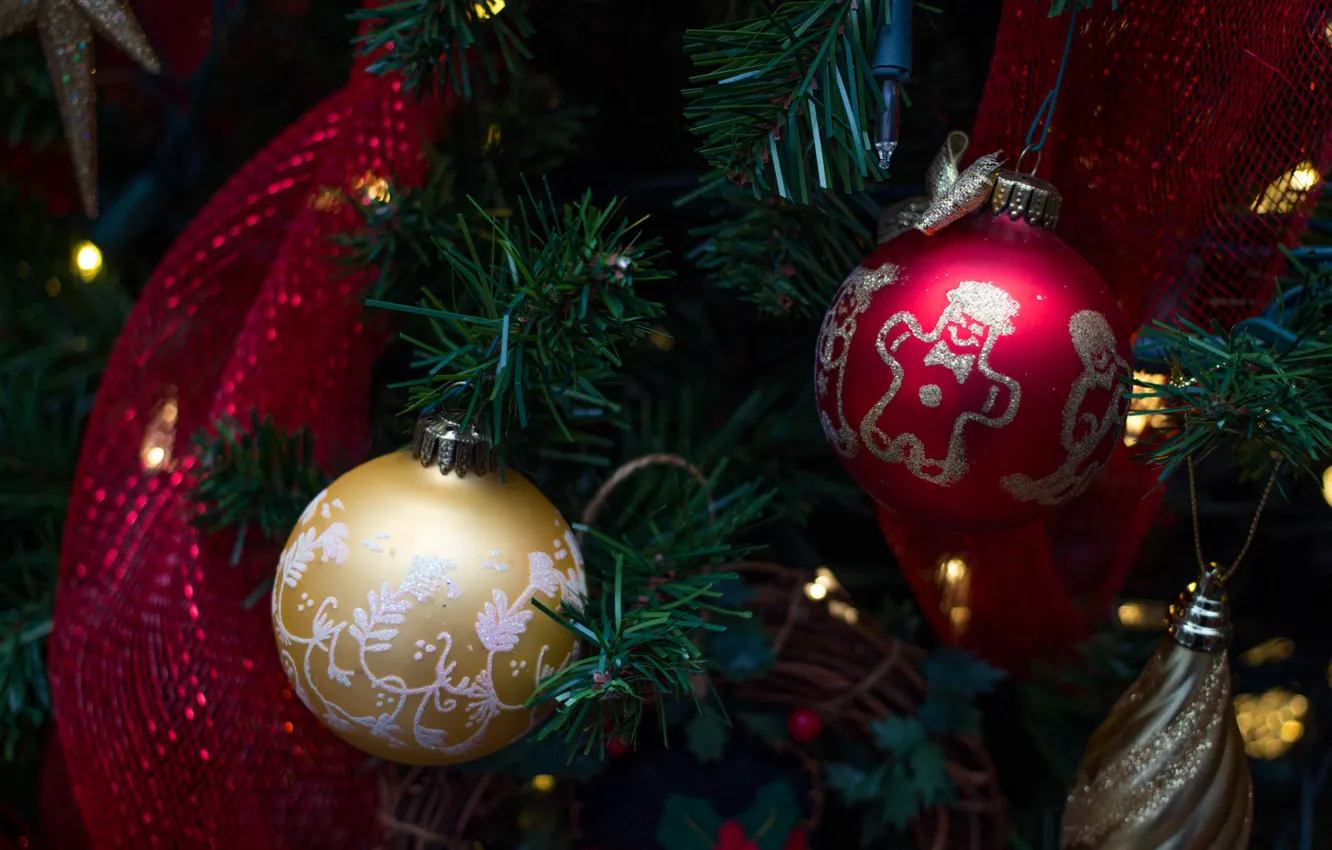 Photo wallpaper balls, balls, Christmas, New year, tree