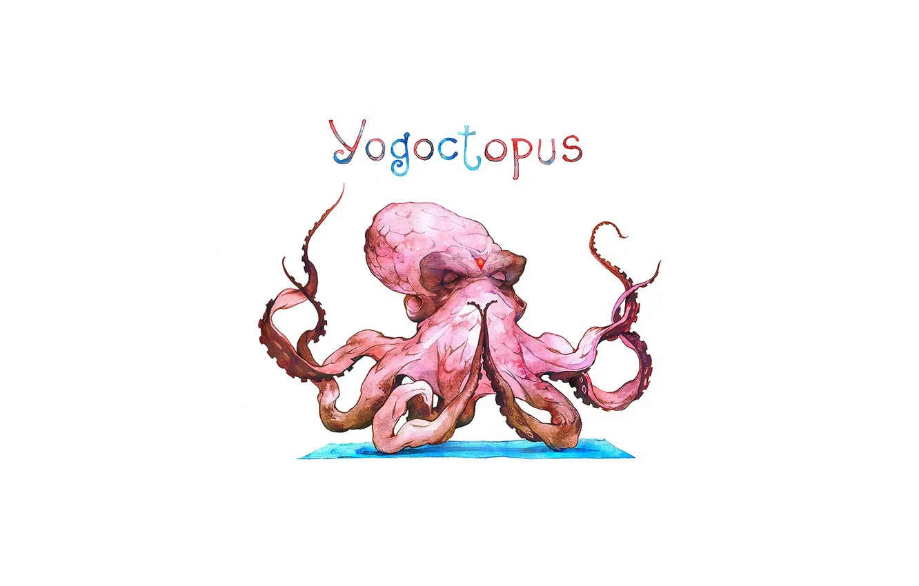 Photo wallpaper minimalism, Octopus, yoga, humor, white background, humoristic, simple background, yogoctopus