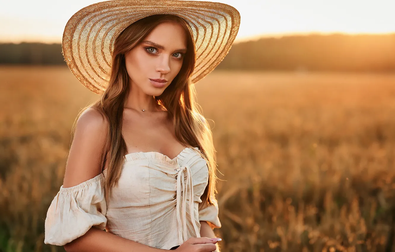 Photo wallpaper look, the sun, nature, pose, model, portrait, hat, makeup