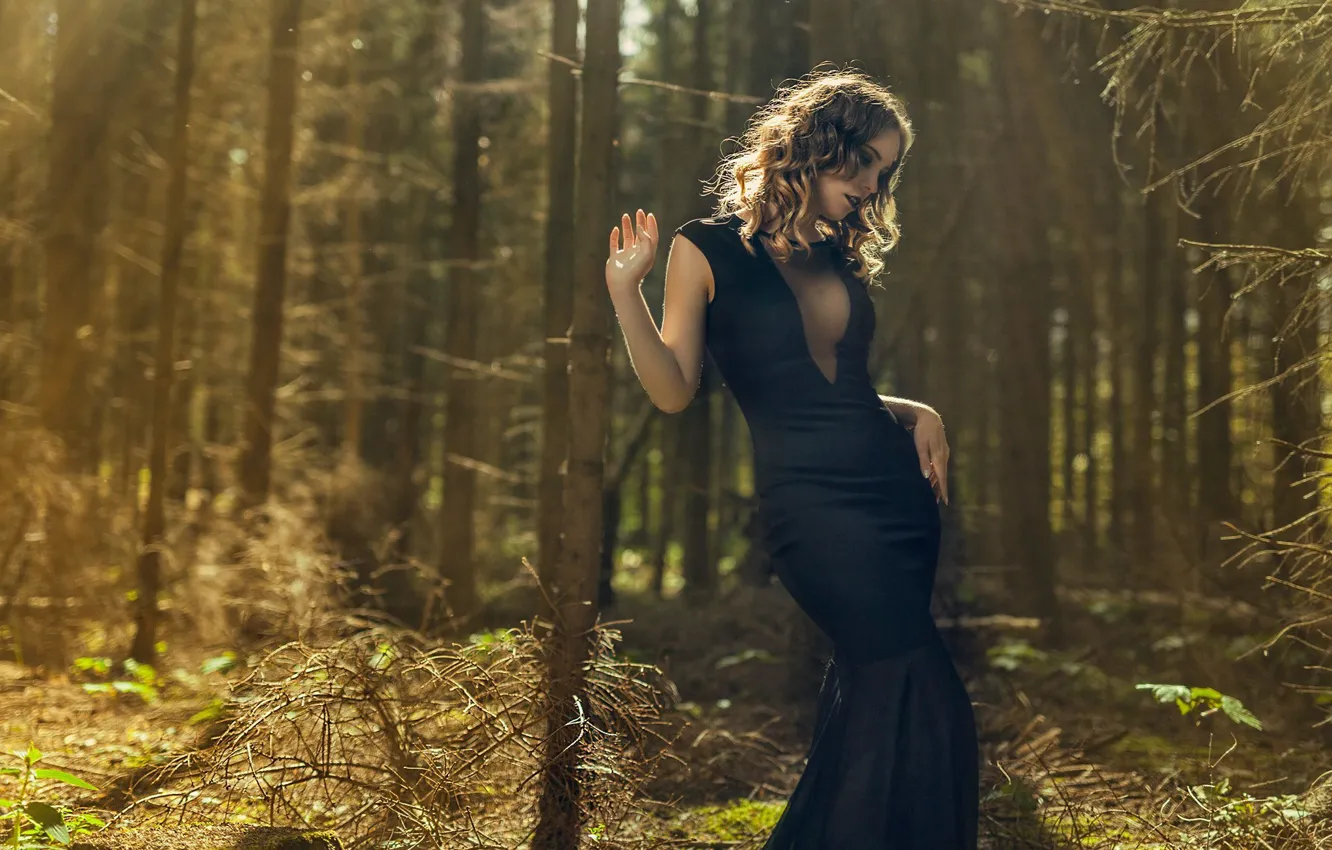 Photo wallpaper forest, girl, black, dress, girl, model, Nathan Photography, Tonny Jorgensen