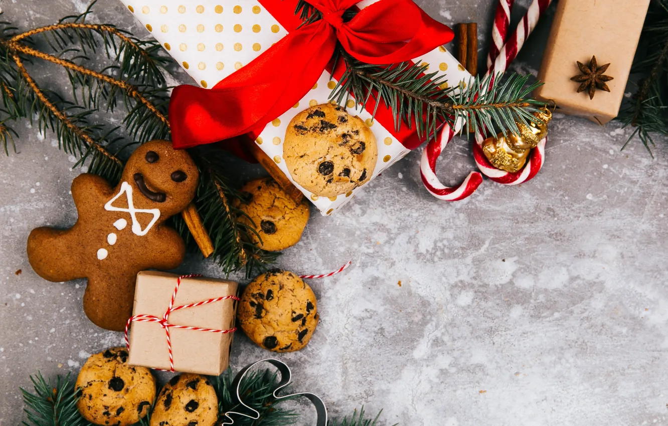 Photo wallpaper decoration, gift, new year, cookies, Christmas, Christmas, New Year, gift