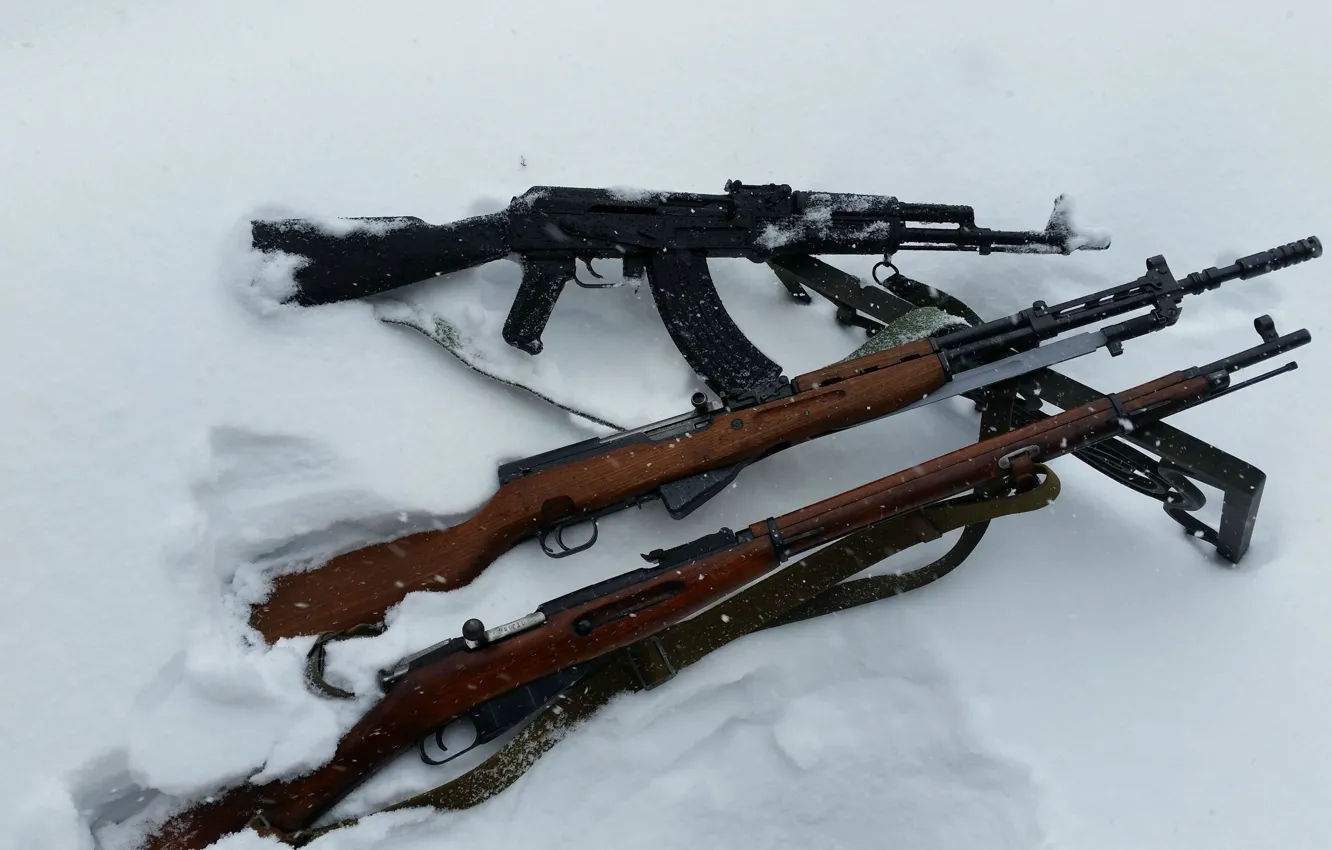 Photo wallpaper snow, weapons, machine, rifle