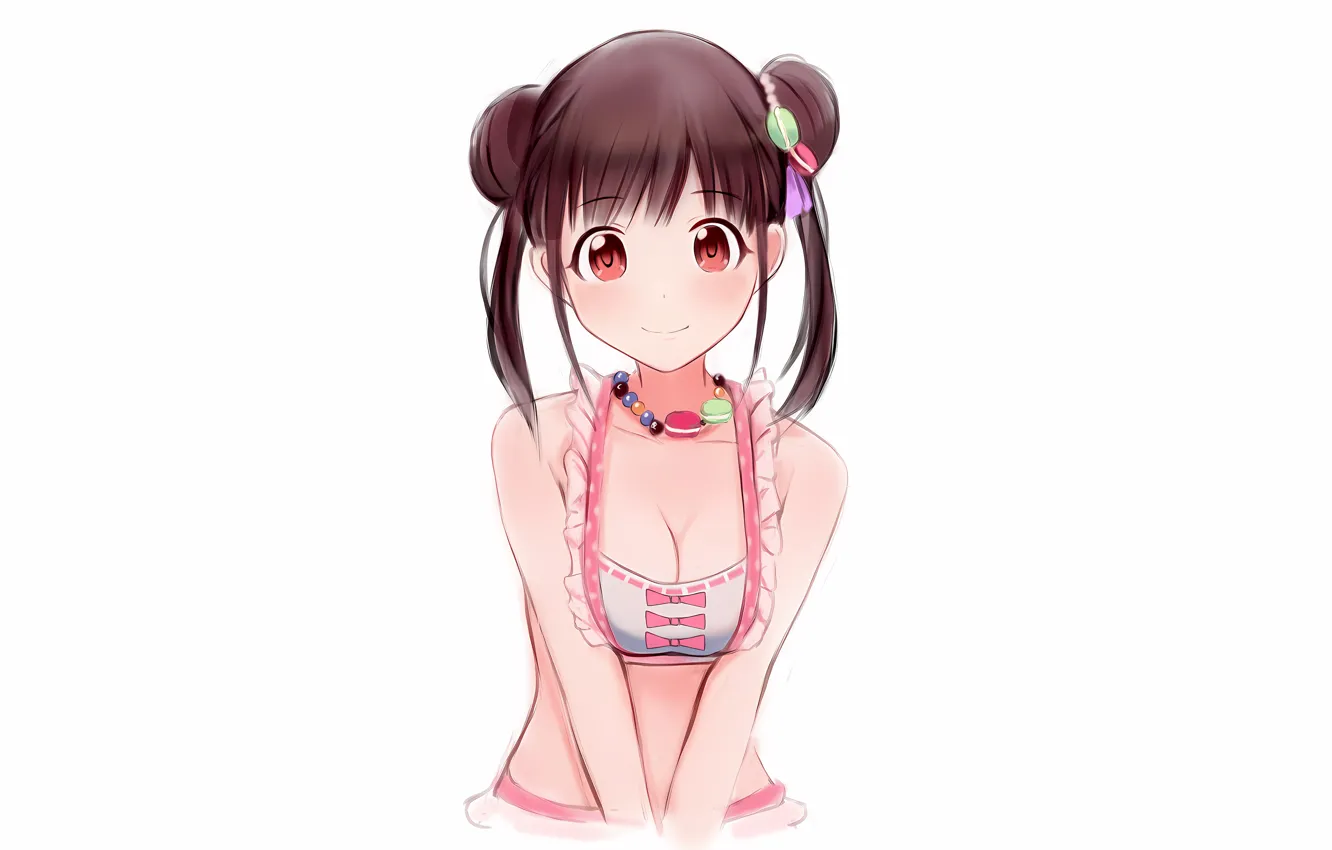Photo wallpaper girl, sexy, cleavage, blouse, brown hair, boobs, anime, beautiful