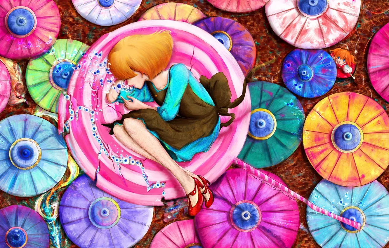 Photo wallpaper eyes, umbrella, art, girl