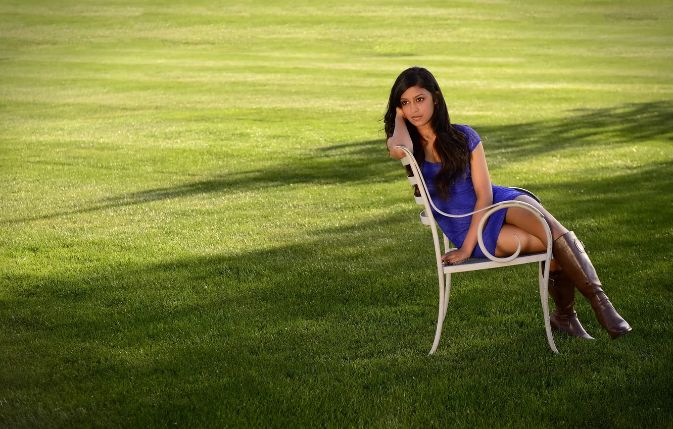 Photo wallpaper field, girl, chair