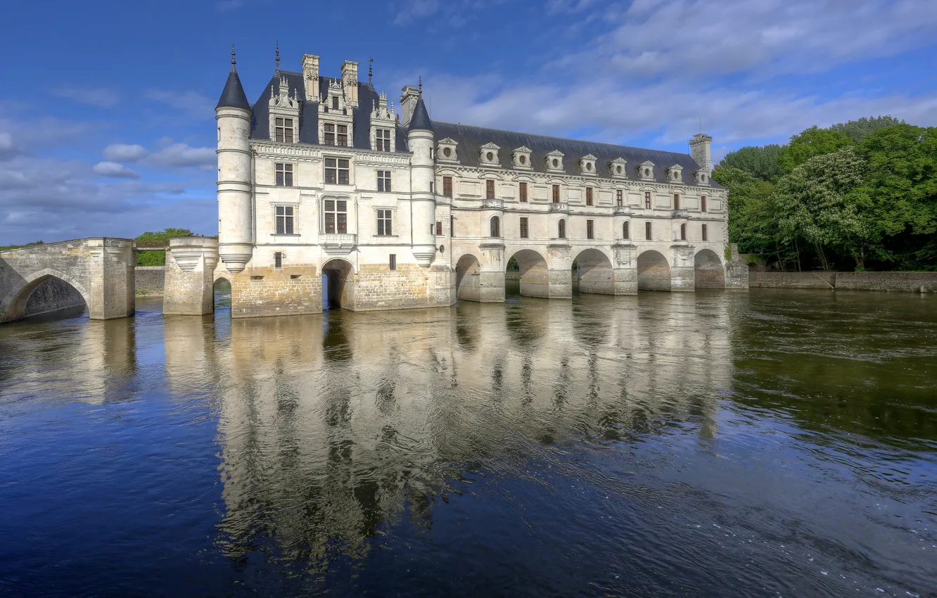 Photo wallpaper river, France, France, The Castle Of Chenonceau, Chateau de Chenonceau, Loire