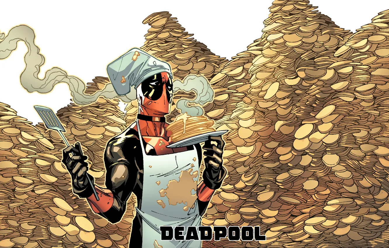 Photo wallpaper holiday, pancakes, Deadpool, Marvel, Deadpool, Wade Wilson, Marvel, Carnival