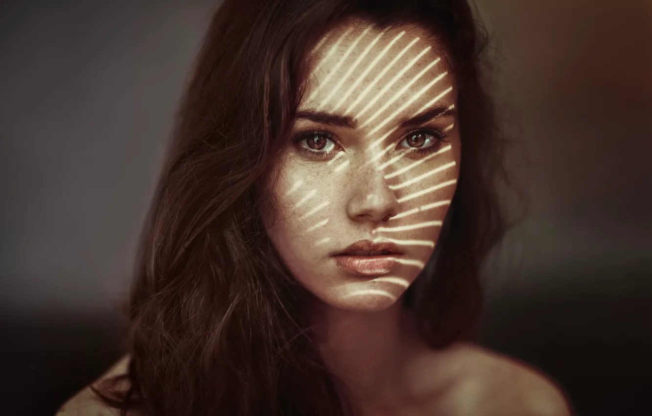 Photo wallpaper look, girl, light, face, portrait, shadow