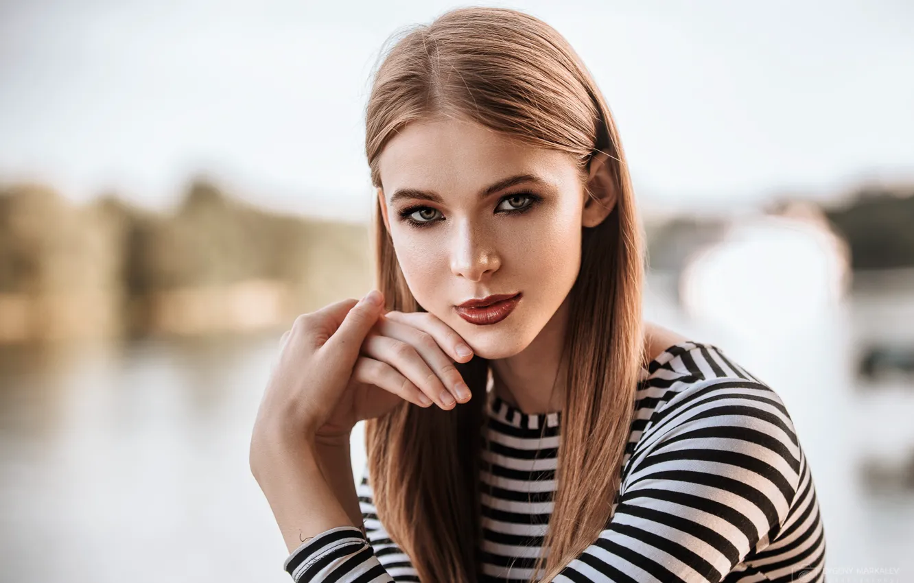 Photo wallpaper girl, long hair, brown hair, photo, photographer, blue eyes, model, bokeh