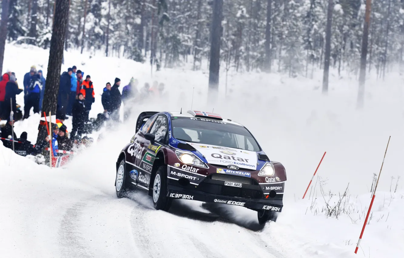 Photo wallpaper Ford, Winter, Auto, Snow, Sport, Machine, Race, The hood