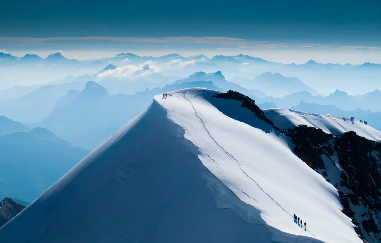 Photo wallpaper snow, mountain, top, climbing