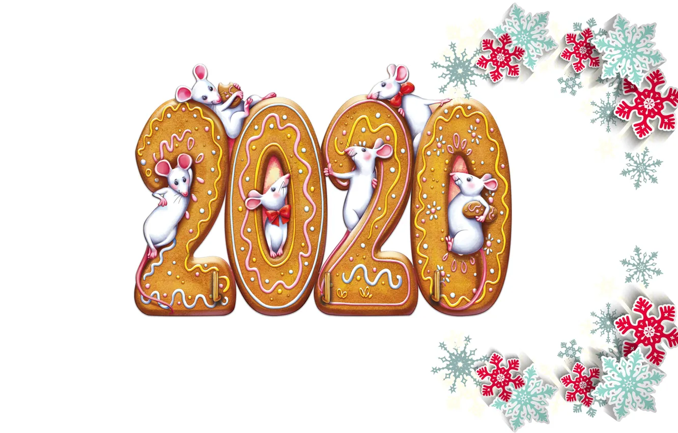 Photo wallpaper new year, mouse, 2020, ginger biscuits, new year 2020