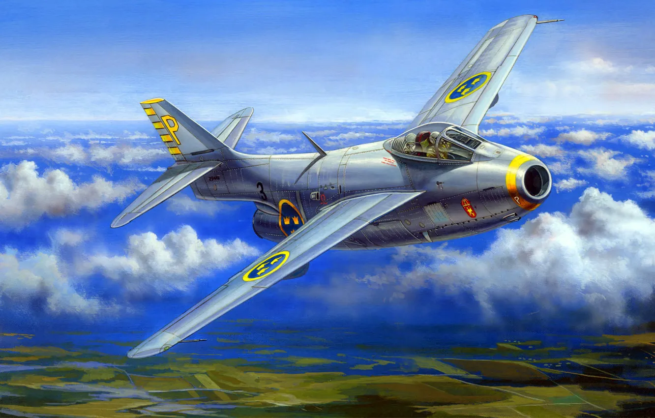 Photo wallpaper figure, art, The Saab 29 Fighter, Swedish air force, Swedish jet fighter