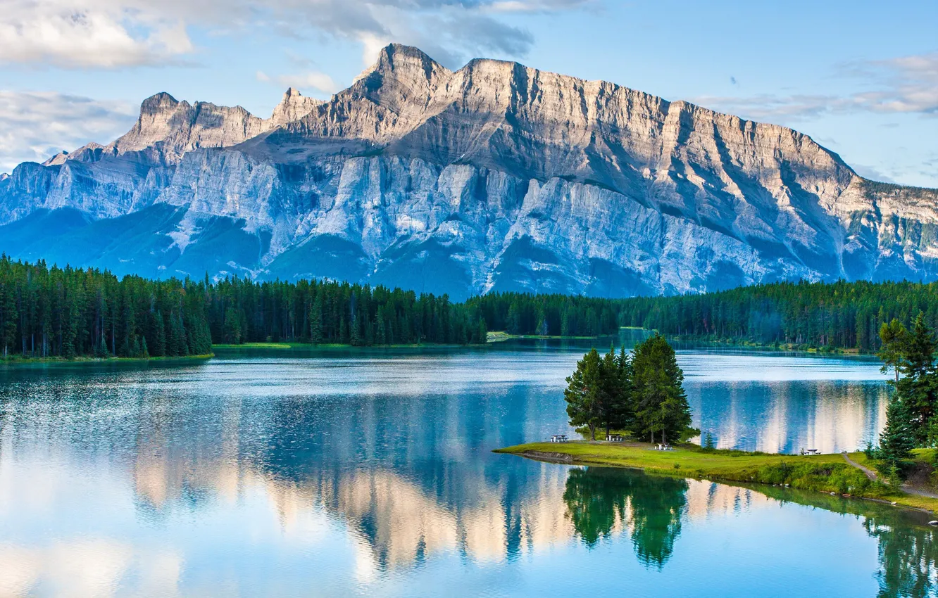 Photo wallpaper forest, mountains, lake, Canada, Albert, Banff National Park, Two Jack Lake