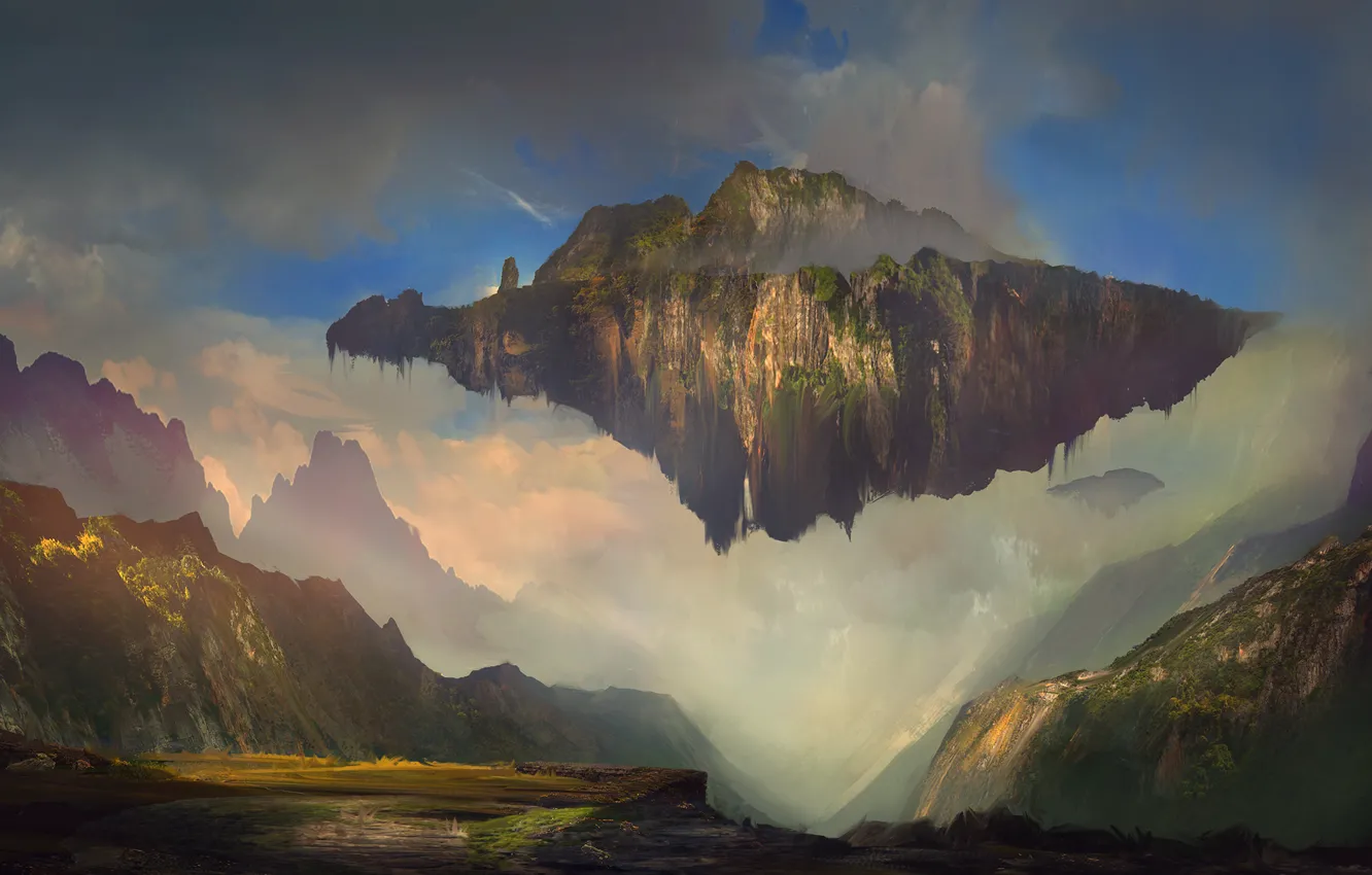 Photo wallpaper the sky, clouds, landscape, fantasy, island, art