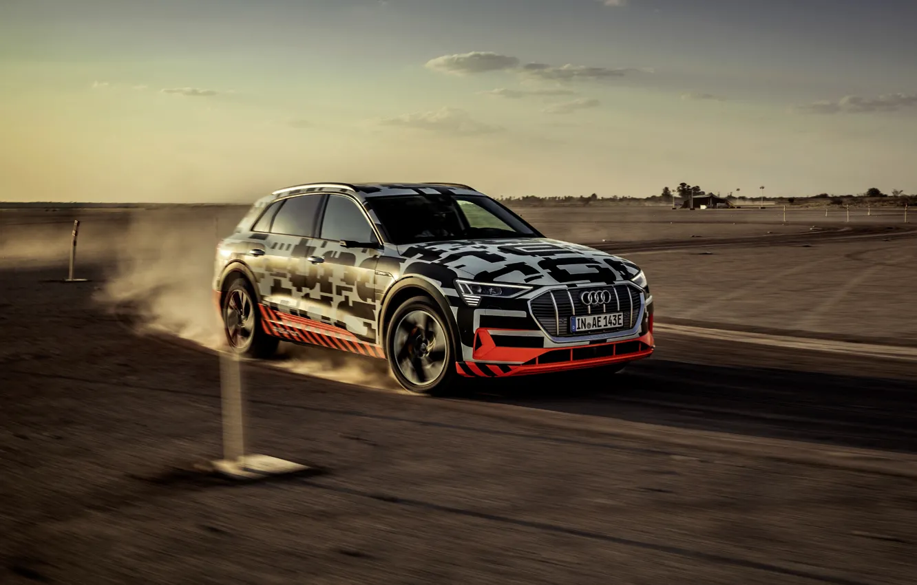 Photo wallpaper Audi, speed, dust, 2018, E-Tron Prototype