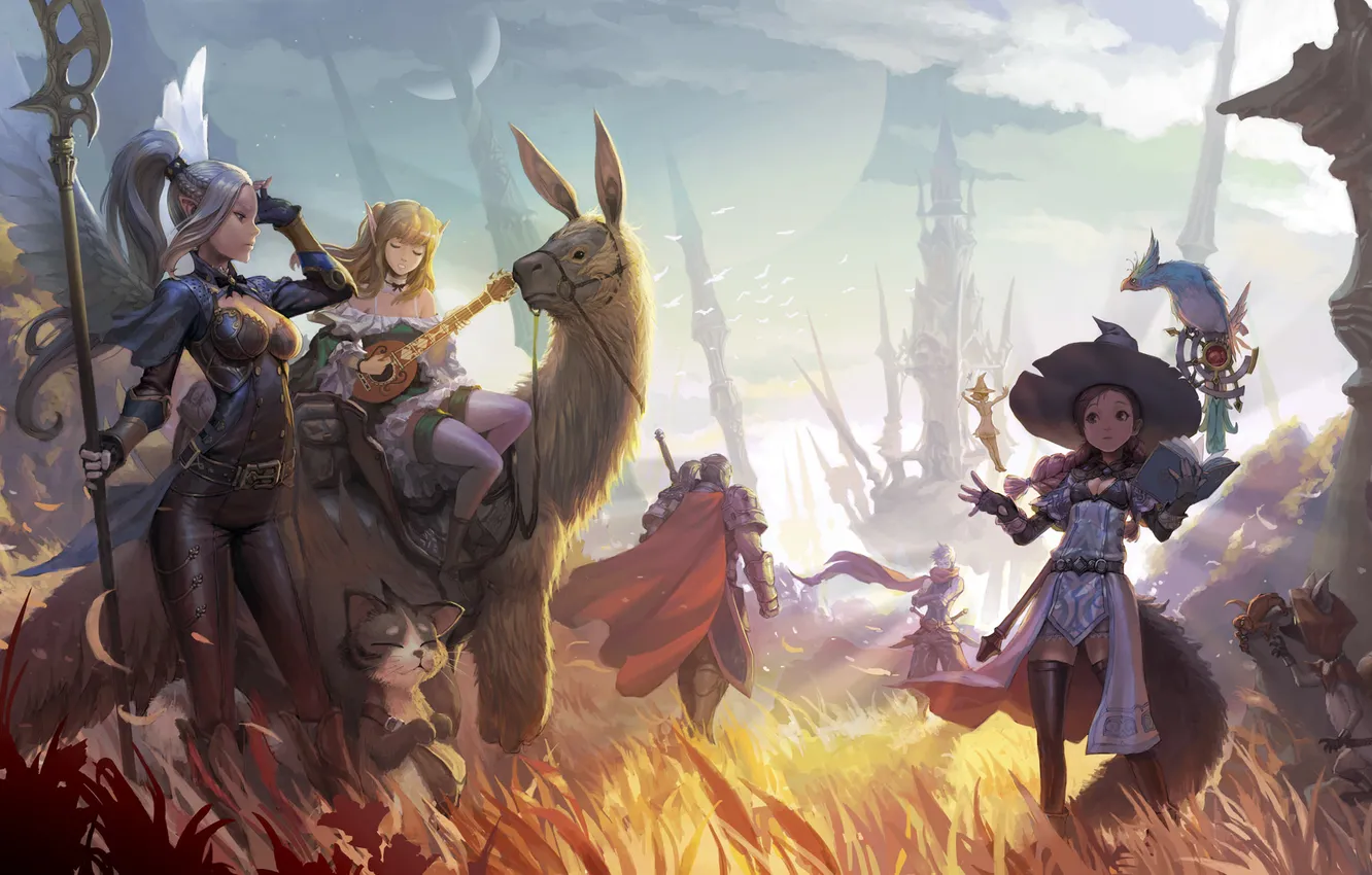 Photo wallpaper cat, girl, animal, fantasy, art, Lama