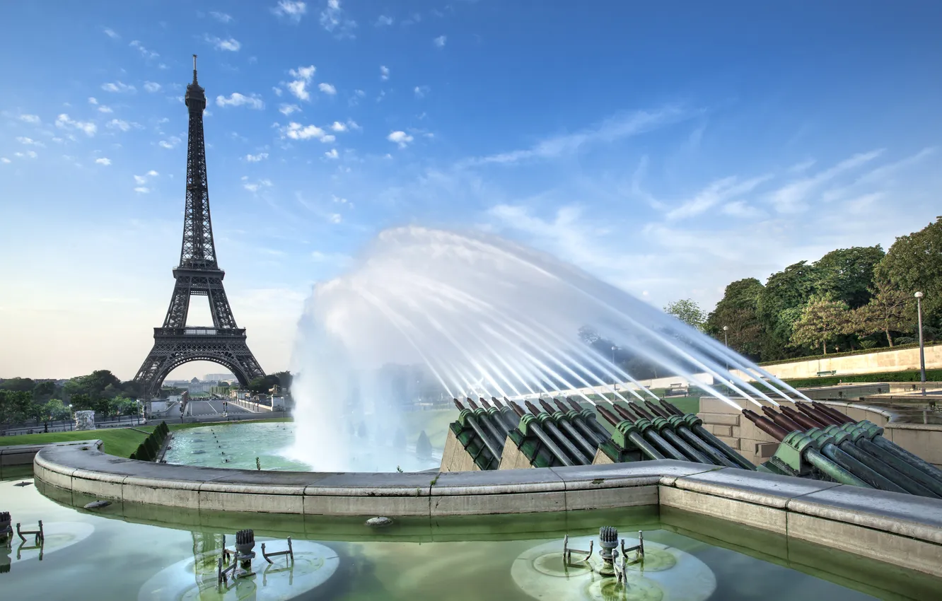 Photo wallpaper Paris, fountain, Paris, France, Champs Elysees, Eiffel Tower