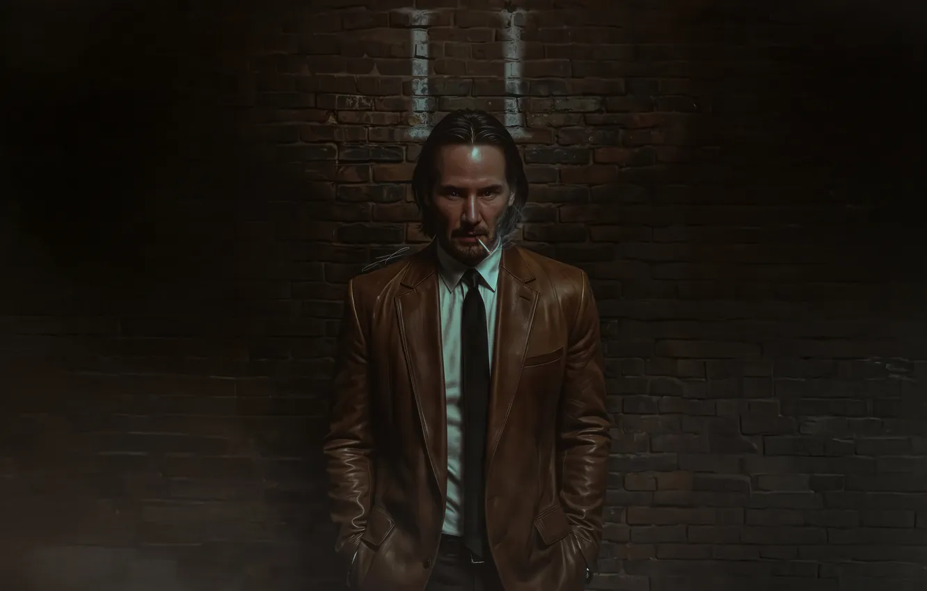 Photo wallpaper smoking, man, look, Keanu Reeves, leather jacket, Constantine, Constantine 2