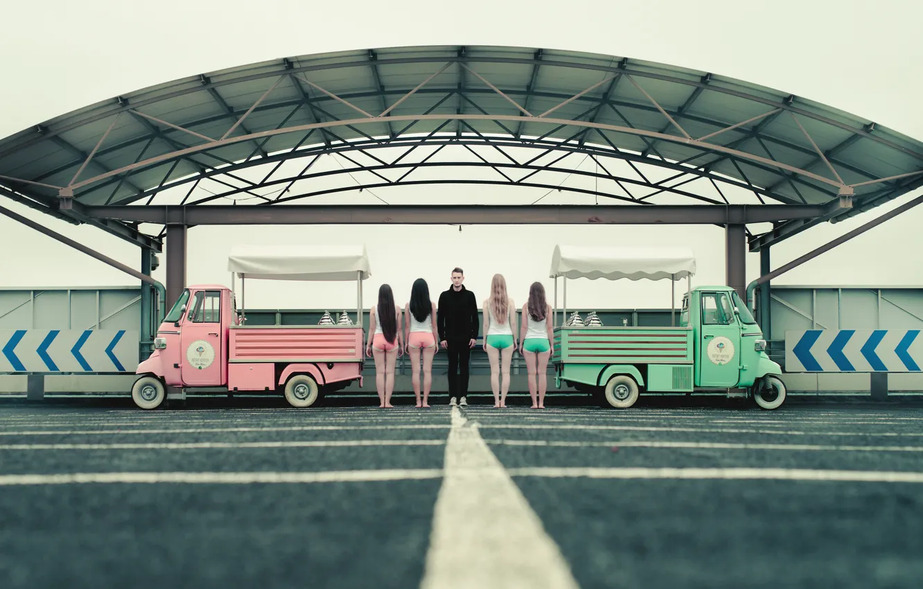 Photo wallpaper girl, guy, four