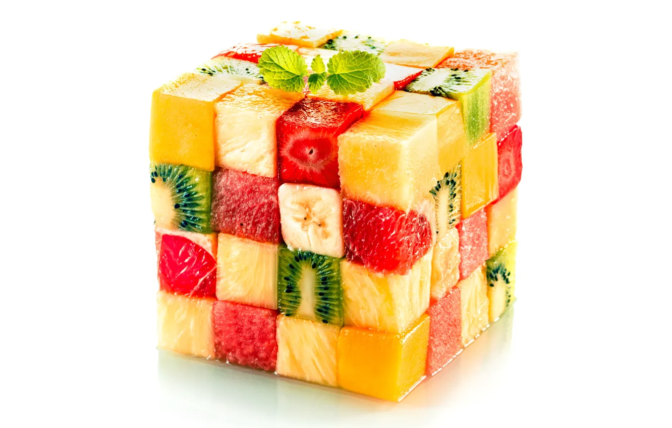 Photo wallpaper cubes, pieces, cube, fruit, design, fruits, cube