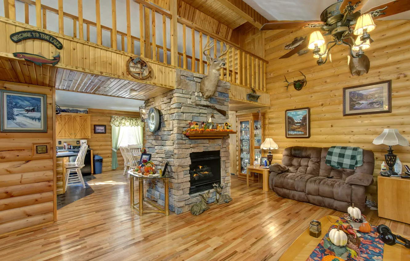 Photo wallpaper design, photo, sofa, interior, chandelier, fireplace, living room