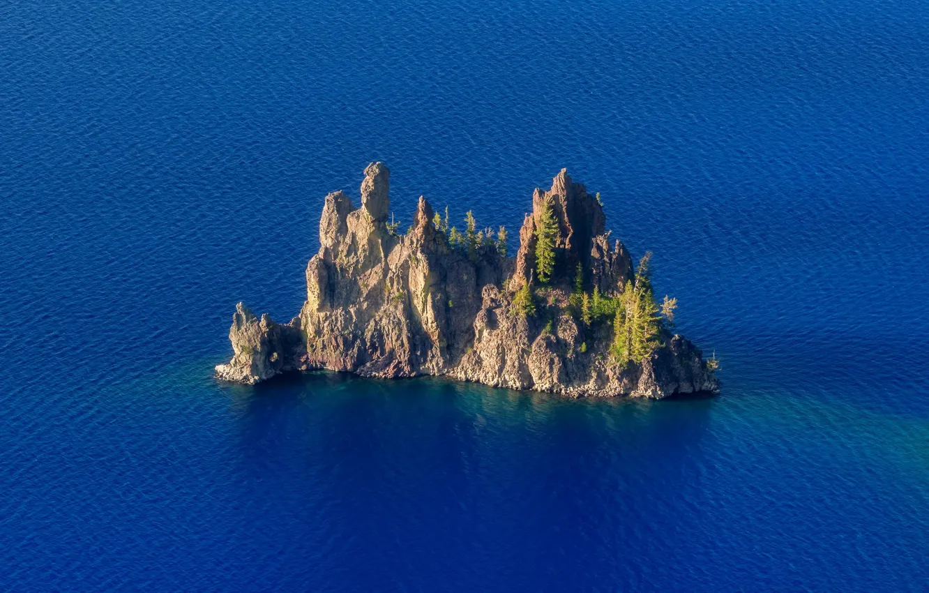 Photo wallpaper sea, water, trees, rocks, island