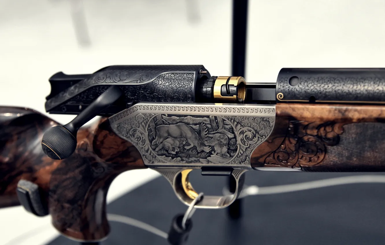 Photo wallpaper macro, the gun, engraving, shutter, ARMS &ampamp; Hunting 2012, Blaser R8 Custom Grade II, 8x68S