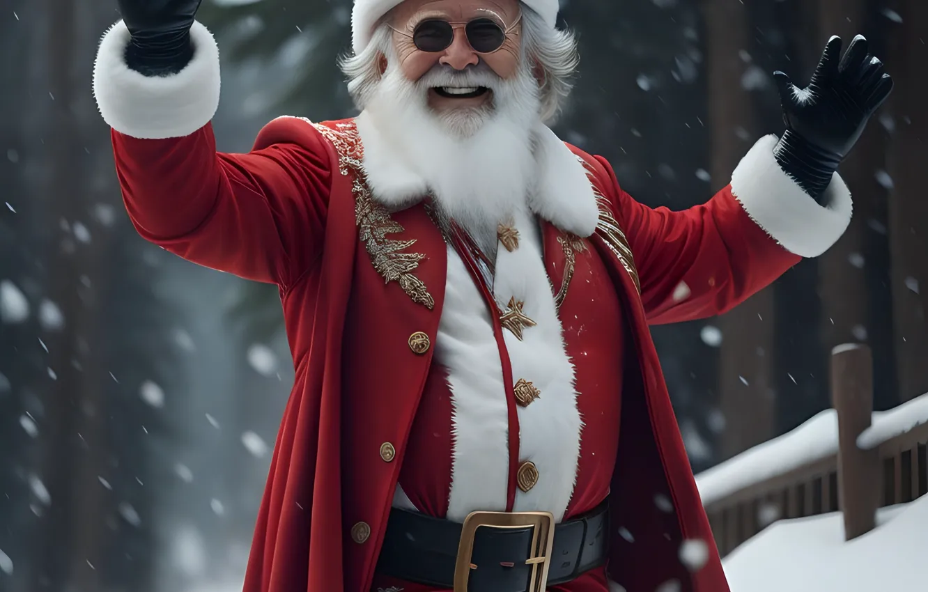 Photo wallpaper winter, snow, new year, Christmas, Santa Claus, Santa Claus, new year decorations, AI art