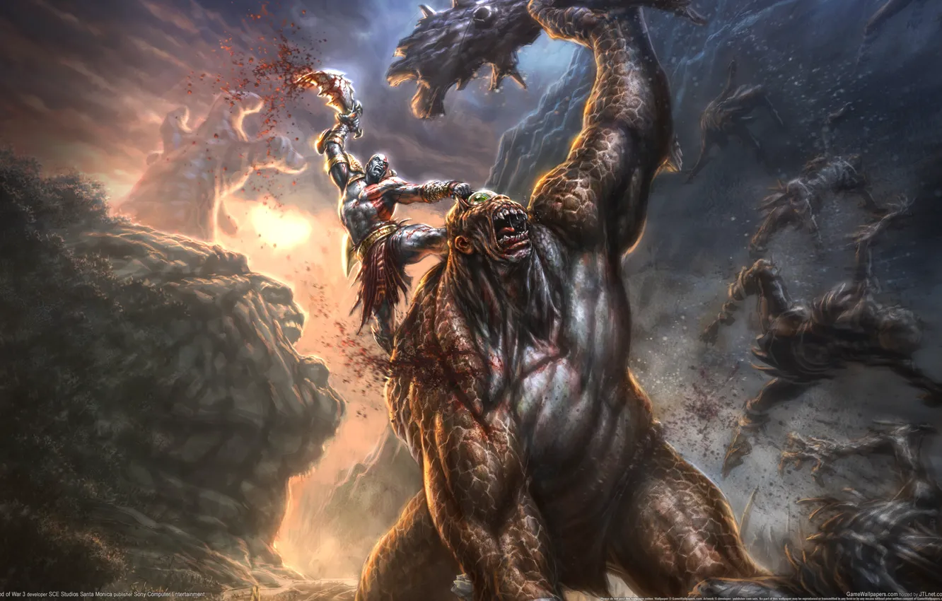 Photo wallpaper battle, rage, hero, monsters, God of war, Cyclops
