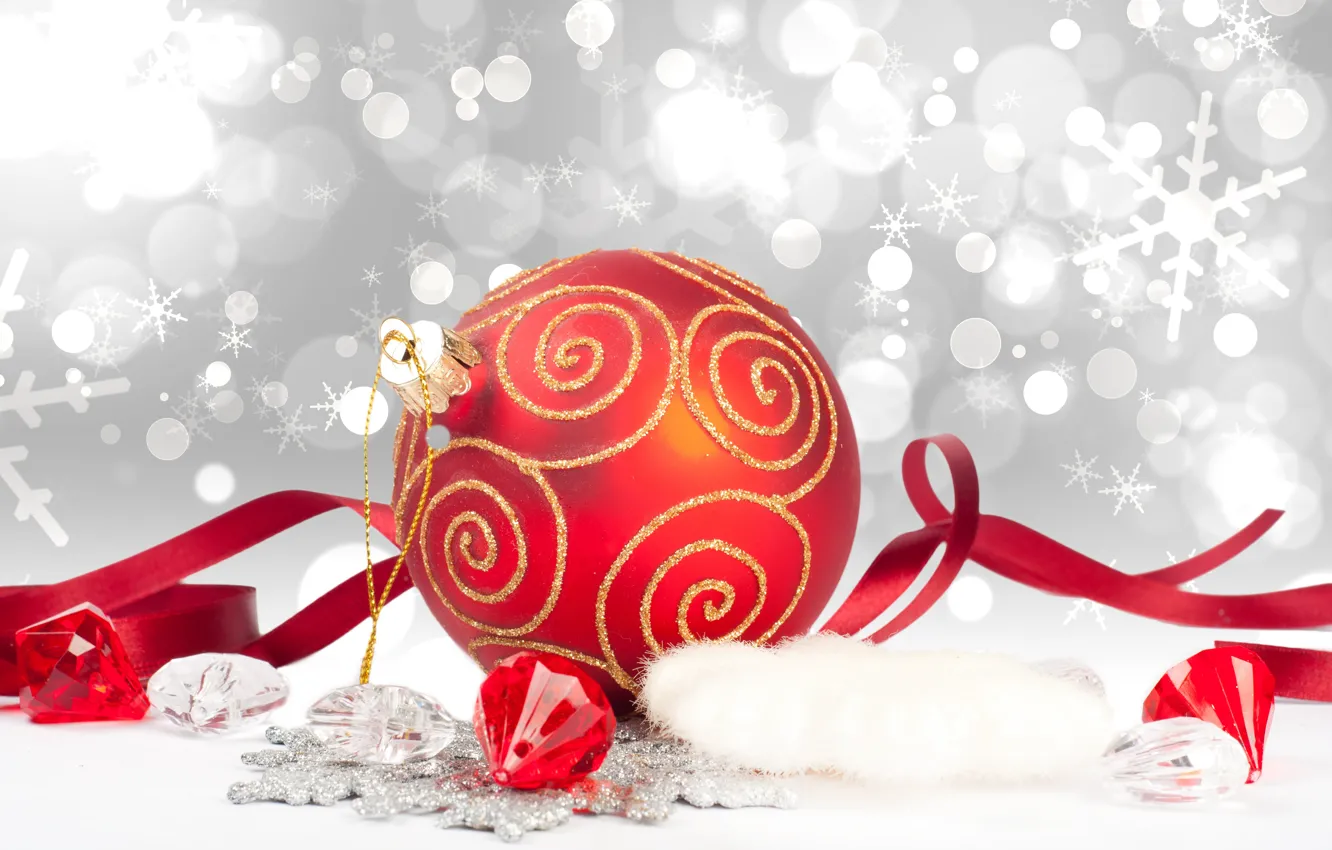 Photo wallpaper snowflakes, ball, tape, Christmas decoration