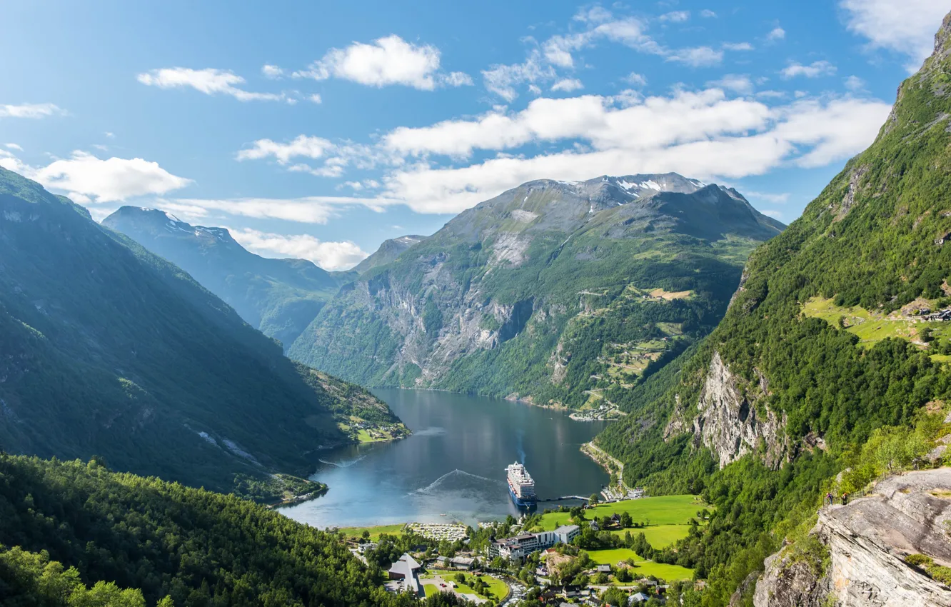 Photo wallpaper mountains, Norway, the fjord, Geiranger