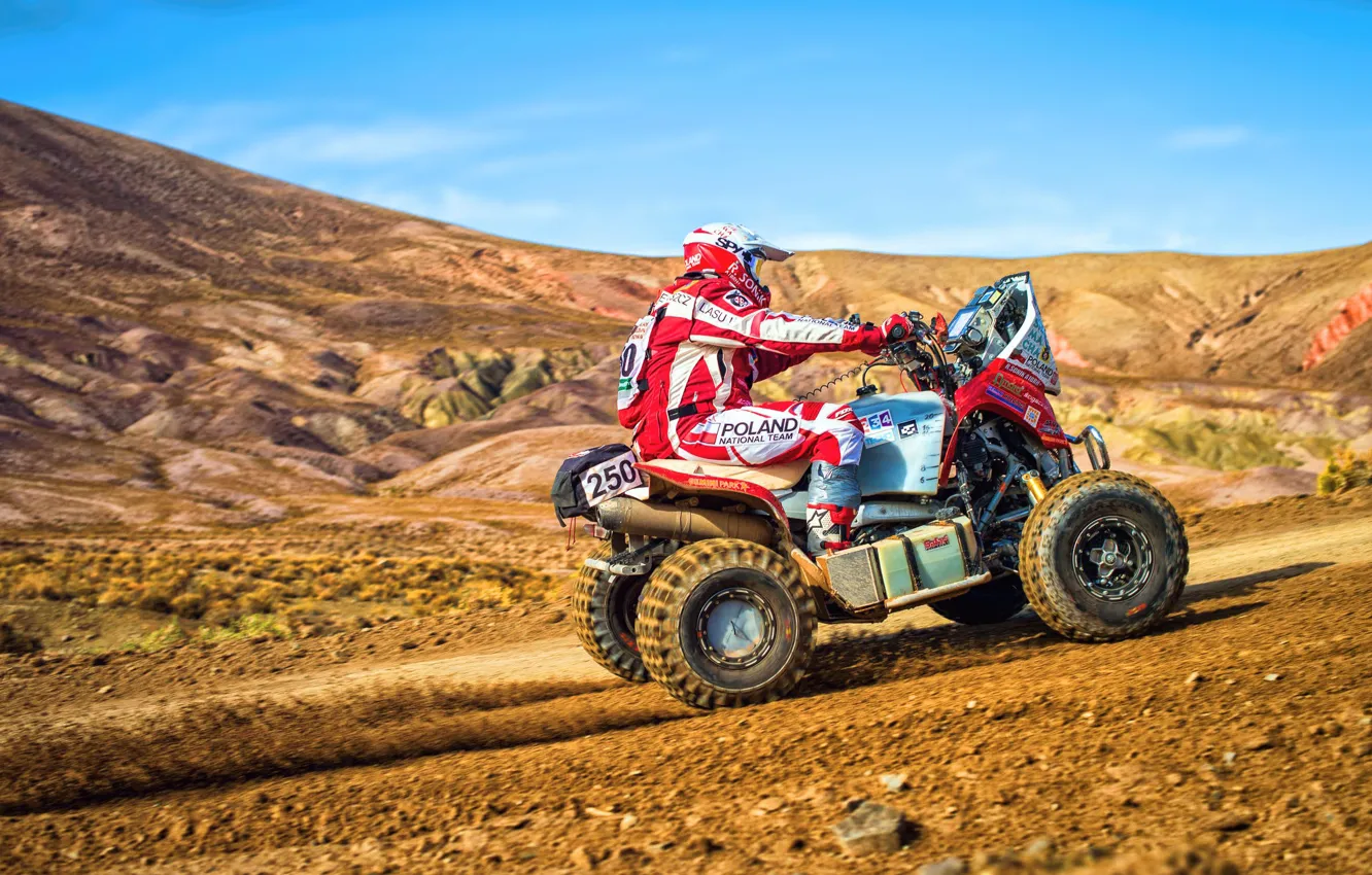 Photo wallpaper Speed, Race, ATV, Hills, Racer, Moto, Rally, Dakar