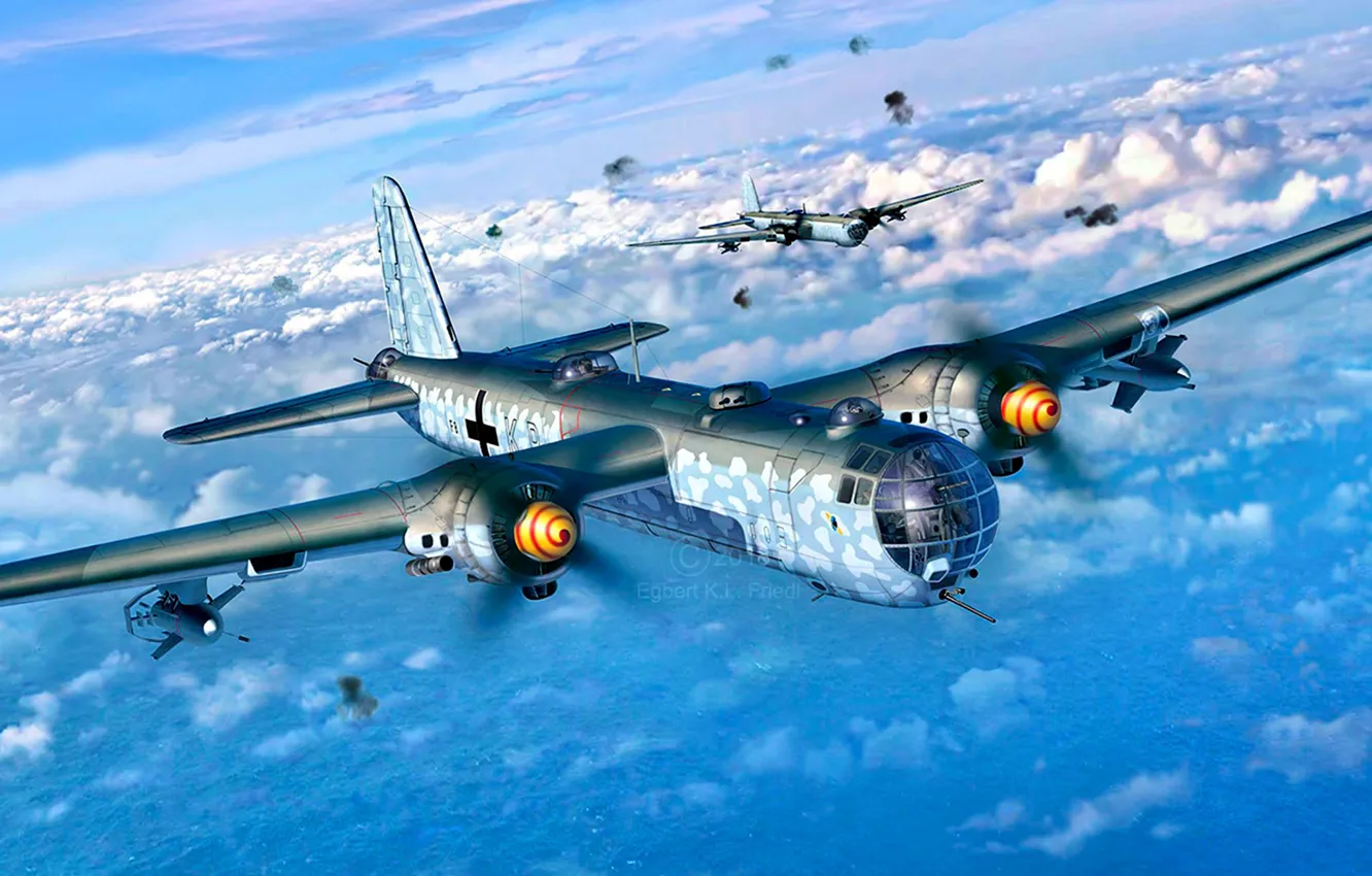 Photo wallpaper Gripping, armed, heavy bomber, WWII, managed planning to bomb, Heinkel He.177A-5, The DB 610 engine, …