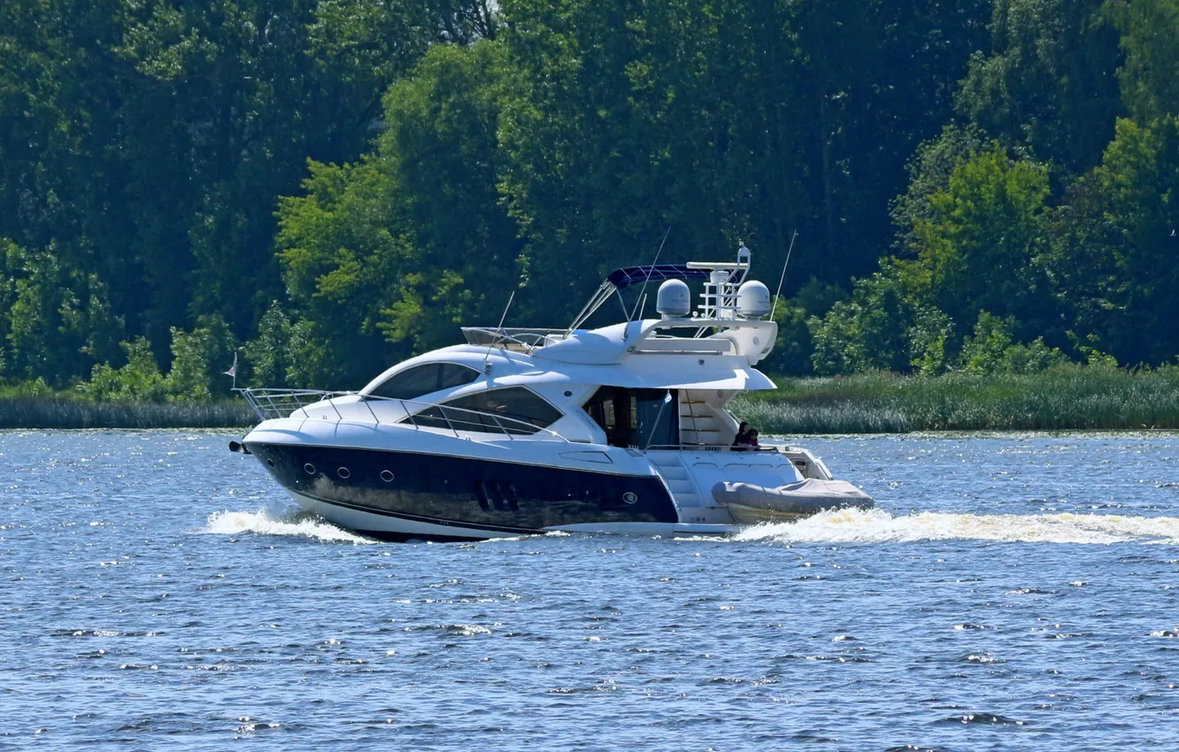 Photo wallpaper river, stay, yacht