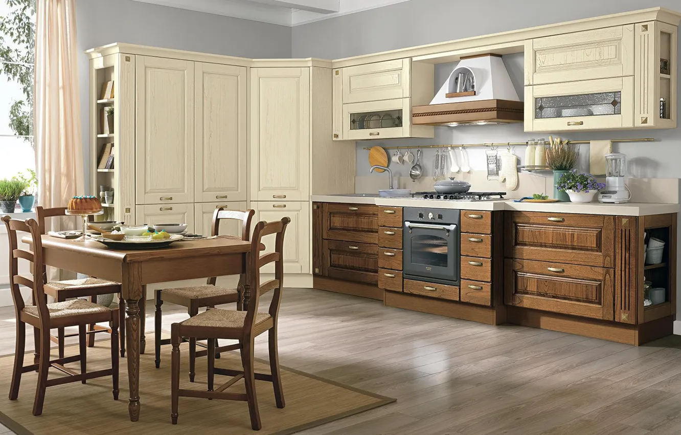 Photo wallpaper style, Villa, interior, kitchen, dining room, Italian design, Kitchen Antignano