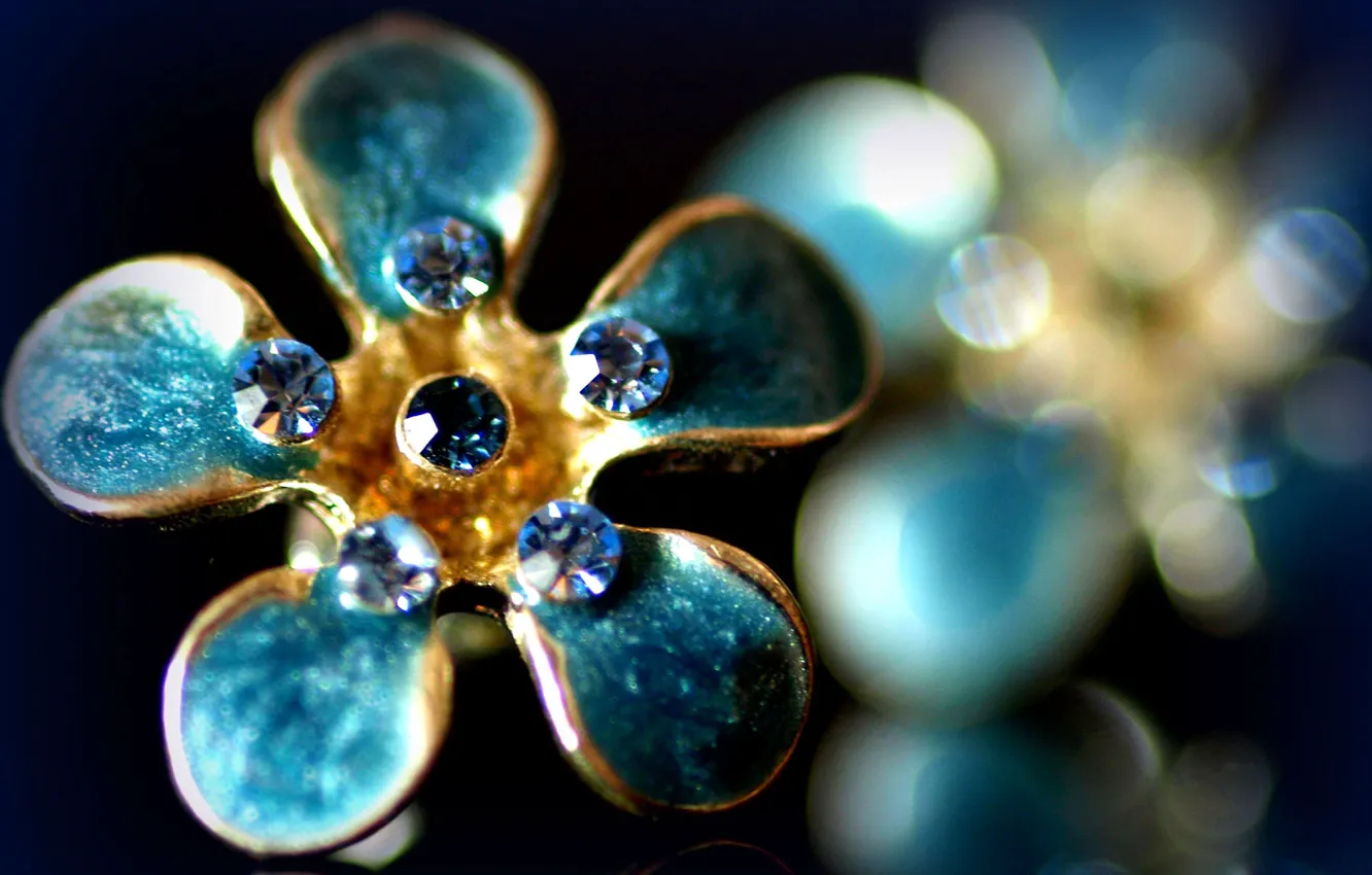 Photo wallpaper blue, glare, gold, blue, Shine, blur, ring, gems
