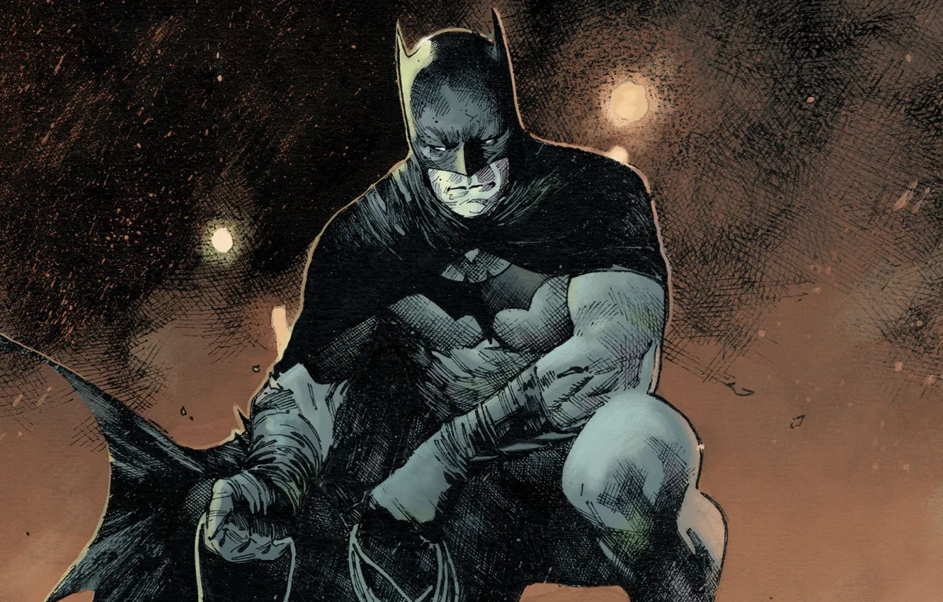 Photo wallpaper hero, costume, Batman, cloak, sitting, detective, Batman, the cable