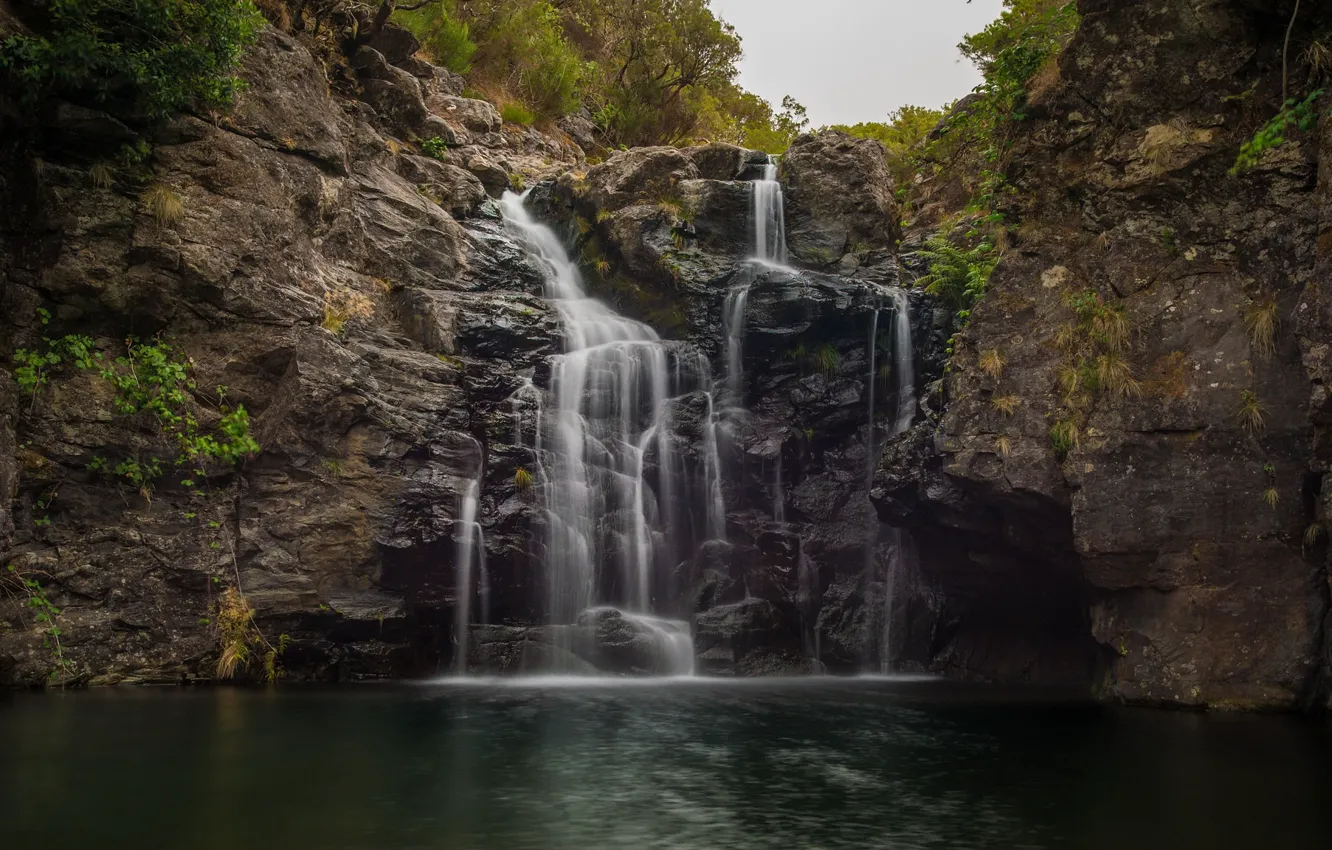 Photo wallpaper rocks, waterfall, Portugal, Portugal, Paul Da Serra, Madeira Islands