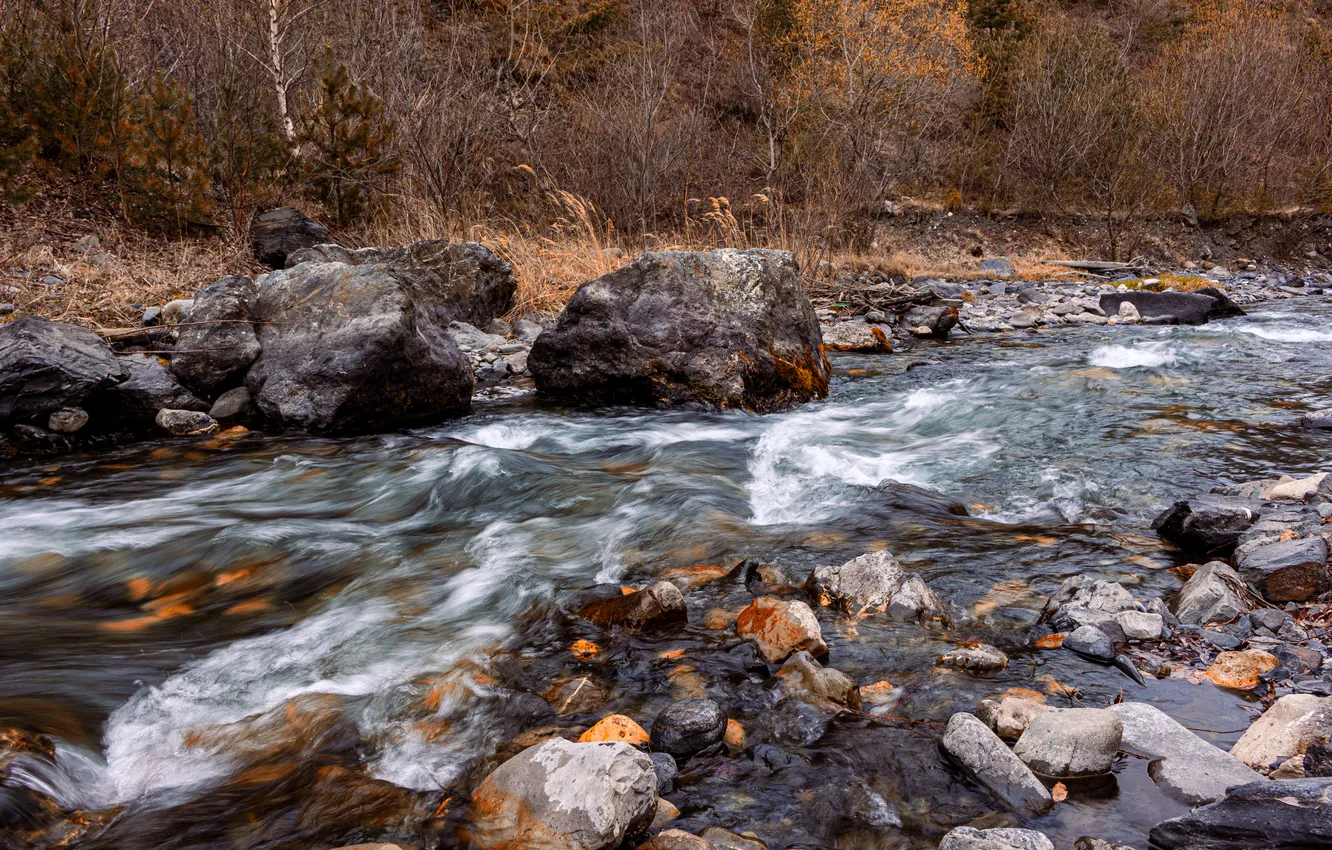 Photo wallpaper river, rocks, stones, Current
