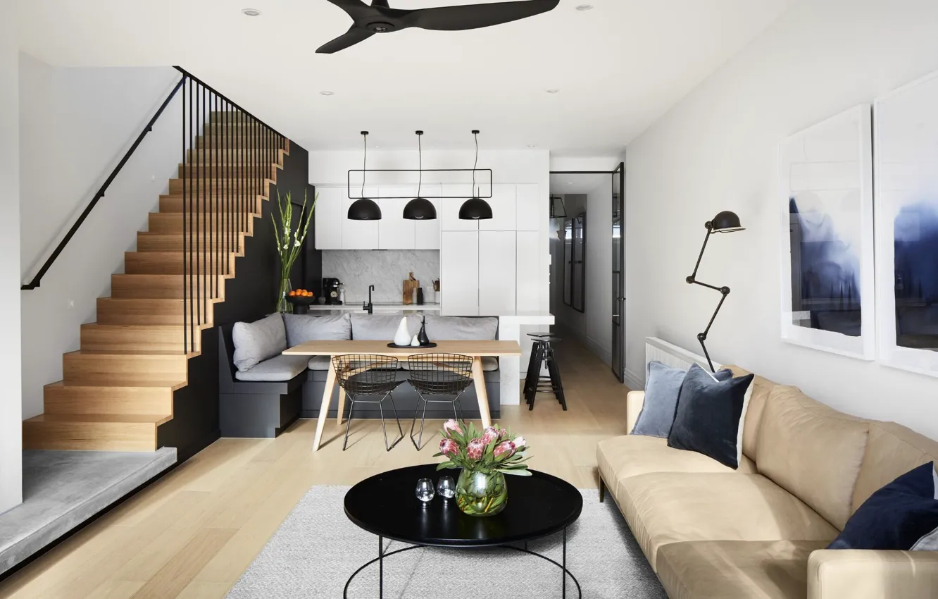 Photo wallpaper design, style, interior, Australia, kitchen, ladder, fireplace, Melbourne