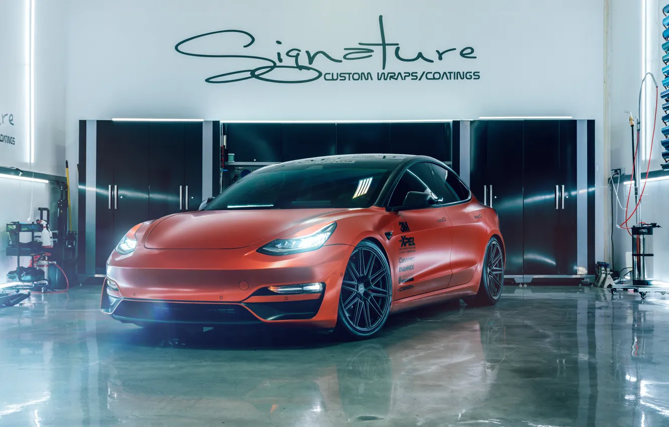 Photo wallpaper Tesla, Vossen, Model 3, 2019, Signature Orange