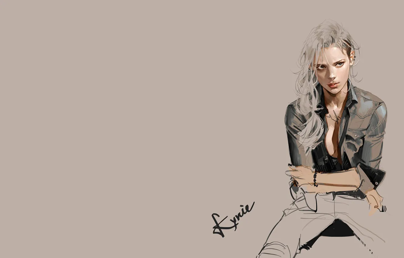 Photo wallpaper girl, mood, sketch, art