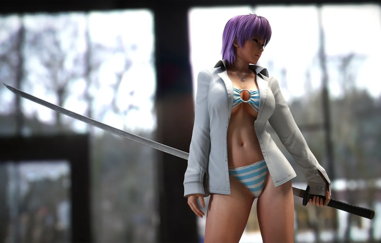 Photo wallpaper swimsuit, chest, body, sword, katana, fighter, dead or alive, DOA