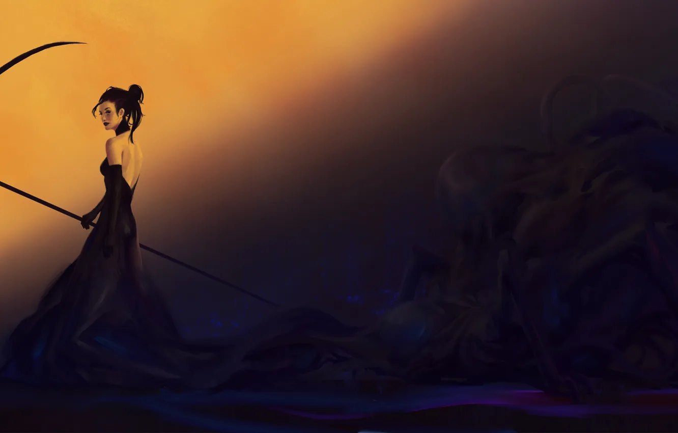 Photo wallpaper look, fiction, darkness, monster, art, braid, girl. death