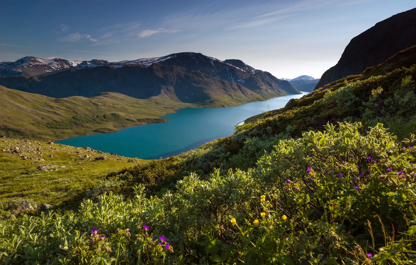 Photo wallpaper mountains, Norway, Norway, the ridge of Besseggen, Lake Gjende, Besseggen, lake Gjende