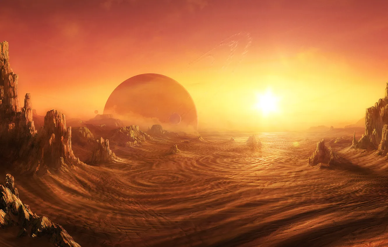 Photo wallpaper Desert, sunrise on alien planet, Daniel Kvasznicza
